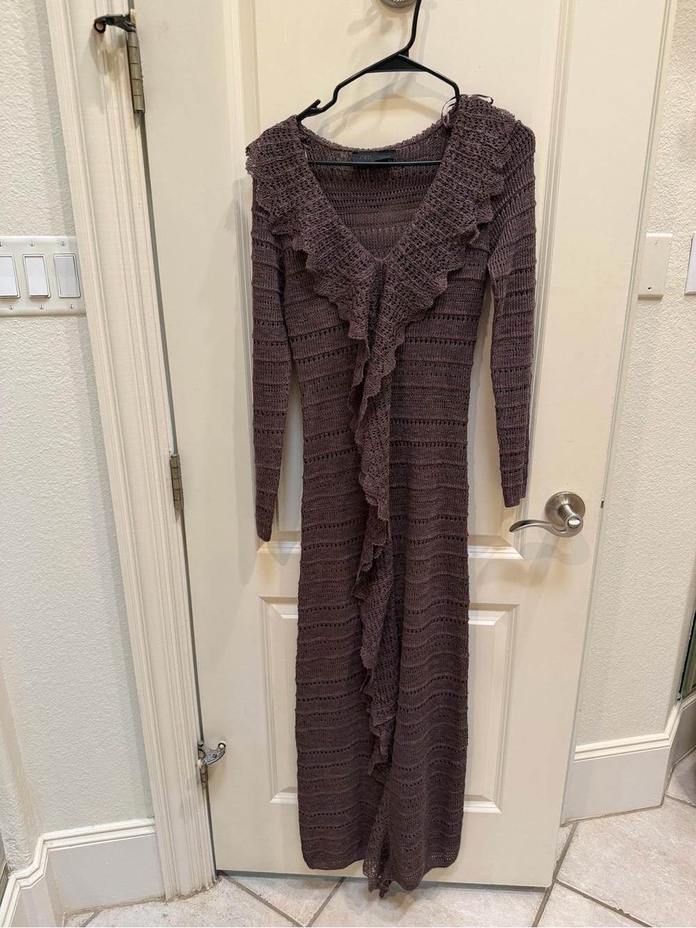 Zara Long Ruffled Knit Maxi Dress - Chocolate